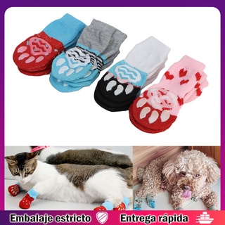 4 pzs calcetines antideslizantes para mascotas/cachorros/calcetines transpirables/entretenimiento de invierno/interiores