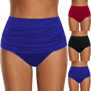 Konheart Women's High Waisted Swim Bottom Ruched Bikini Tankini Swimsuit Briefs BK/L