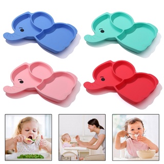 gaea* Cartoon Elephant Silicone Dish Tray Baby Divided Suction Bowl Non-Slip Children Dinner Plate Learning Feeding Tableware