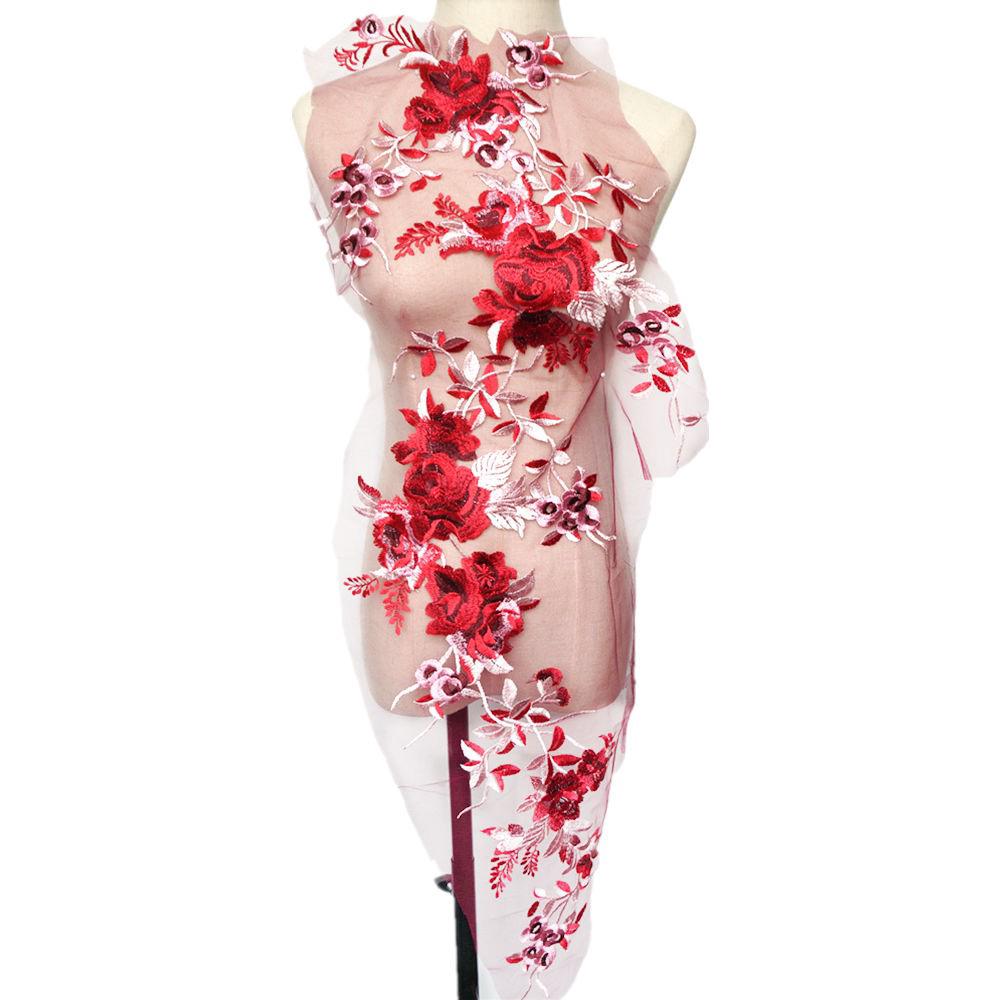 grande rojo bordado flor encaje apliques coser cuello tela parche vestido de novia vestido de novia diy