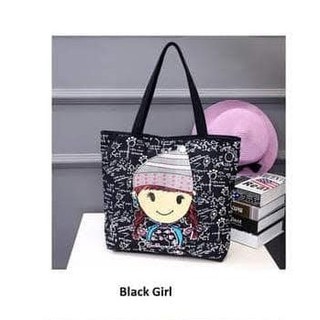 Tote bag Sling bag bolsa de lona negro niña bolsa de lona de las mujeres bolso de mano para las mujeres negro lona