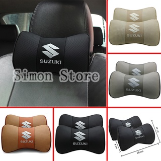 2pcs emblema de coche insignia de cuero reposacabezas para Suzuki SX4 Alto Alivio Jimny Auto asiento cuello almohada Interior Protector de cuello decoración
