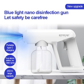 2021 nuevo 250ml inalámbrico nano azul luz vapor spray desinfección pulverizador pistola de carga usb