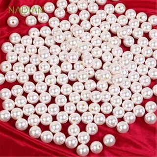 NADIAN DIY Beads Straight Hole Crafts Imitation Pearl Craft Supplies White Jewelry Making Resin Smooth Round Decoration