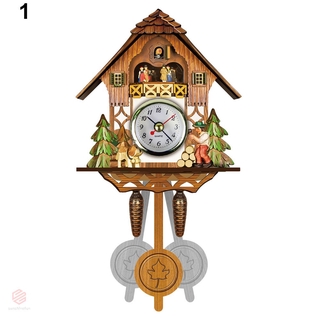 reloj de pared de cuco de madera para pájaros, timbre de tiempo, alarma, reloj de arte del hogar, decoración (5)