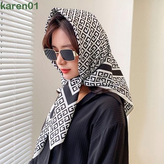 KAREN01 Sencillo Bufanda cuadrada Todo partido Mantón de mujer Bufanda estampada Pañuelo Accesorios de ropa de colocación Elegante Forma geometrica Retro Envolturas Bufandas de estilo coreano