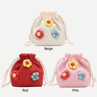 moda flor decoración hombro mensajero bolsos niños lino crossbody cubo bolsas