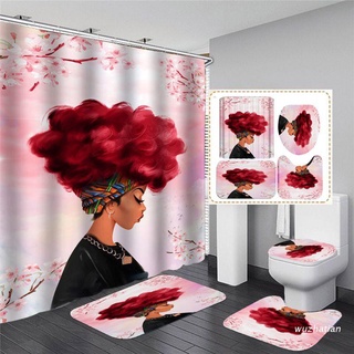 wu cortina de ducha decoración de baño 4pcs antideslizante inodoro cubierta de poliéster juego de alfombrilla de baño cortina de ducha lavable MH77