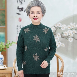 Mamá suéter de mujer Otoño e Invierno de manga larga suéter de fondo medio cuello alto suéter de la abuela ropa de suegra