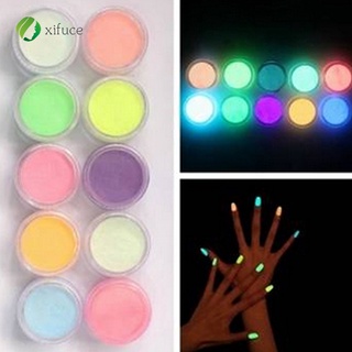 [XF] 10 piezas noctilúcidas de uñas con purpurina en polvo brillante arte de uñas DIY polvo acrílico fluorescente