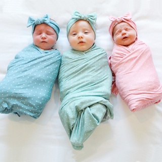JE Newborn Receiving Blanket Bowknot Headband Set Baby Infant Cotton Sleeping Bag Swaddle Wrap Hairband Photography Props
