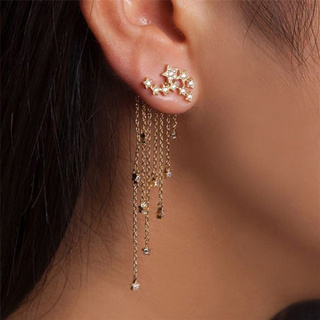 Pendientes de invierno para mujer con incrustaciones de diamantes de imitación de estrella borla pendientes colgantes de orejas Piercing joyería