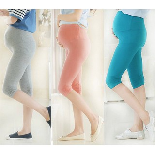Leggings de Color caramelo para mujeres embarazadas más el tamaño de la mitad de verano Maternit pantalones