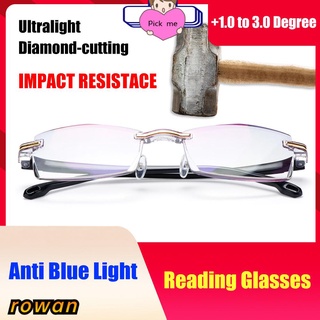 Row gafas de lectura Unisex Anti ultraligeras/presbicias/lentes de lectura sin montura/lentes de corte diamante para juegos/lentes de 1.0 a 3.0 grados de protección/Multicolor