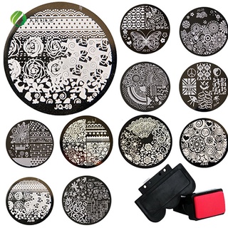 [XF] 10 piezas de sello+estampador+juegos de estampado redondos de Metal herramientas de uñas DIY