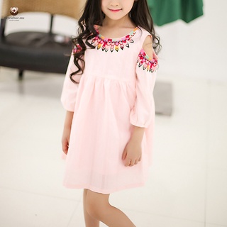 Girls Dress Summer Dress Off Shoulder Short Sleeve Dresses Children Clothing 2-7Y Kids Girl (1)
