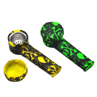 Pipa de silicona para fumar marihuana portátil colorida impresión duradera Flexible Metal