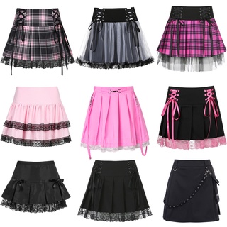 E - Girl gótico encaje minifaldas plegadas punk femenino Y2K estética cintura alta a - word faldas cortas 90 retro Harajuku Street Clothing