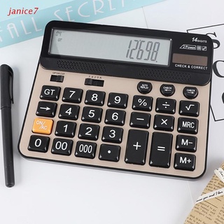 janice7 calculadora de escritorio de 14 dígitos con pantalla lcd grande y botón sensible solar y batería función estándar de doble potencia