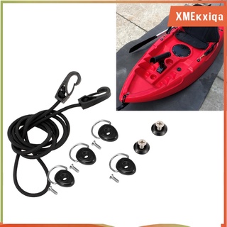 [XMEKXIQA] Deck Rigging Kit Accessory with Bungee Cord Ends Hooks Down Pad Eye and 2 J-Hooks for Kayak Boat Canoe Outfitting
