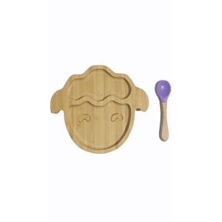 Plato para bebé en forma de borreguito con cuchara, hecho en bambu y silicona grado alimenticio