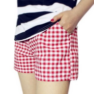 Las mujeres de la moda pantalones cortos de cuadros Casual suelto cintura elástica todo-partido de verano de algodón pantalones cortos más el tamaño 4XL
