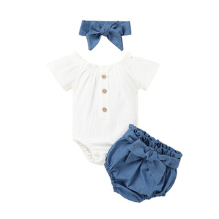 (en stock) Conjunto De ropa De bebé mameluco con cuello en la ropa y pantalones cortos Para recién nacidos/bebés/niñas