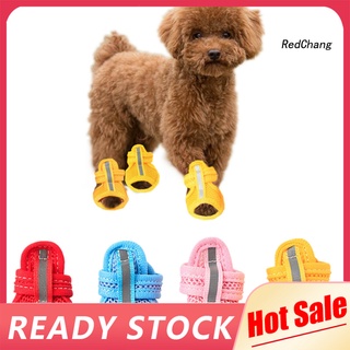 4pcs zapatos para mascotas de color sólido antideslizante suela de goma sandalias de perro zapatos para exteriores