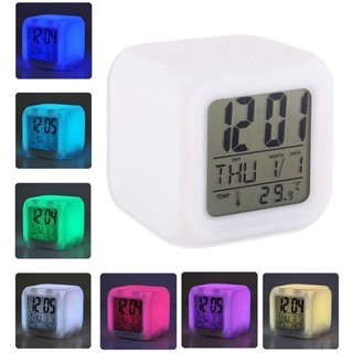 Reloj Despertador Forma De Cubo Digital Luz Led Multicolor (1)