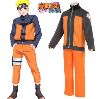Naruto Uzumaki Ninja Hokage Cosplay Costume Outfits Jacket Pants Anime Costumes (with headband) (1)