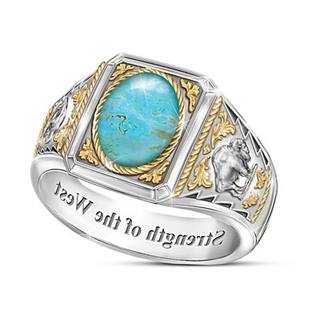nuevo anillo de oro de 18 quilates para hombre de moda turquesa fuerza occidental anillo joyería
