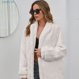 laodati piel sintética abrigo de invierno de media longitud de las mujeres abrigo esponjoso grueso prendas de abrigo (1)