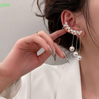 Yijian joyería De Moda para mujer Zircon borla Gota De agua De Cristal Diamante clip De oreja aretes De perlas/Multicolor