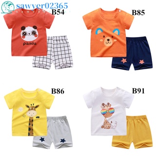 sawyer02365 2 Pcs/set Children Suit Cotton Cartoon Pattern Short-sleeve + Short Pants For 0-4 Years Old Kids