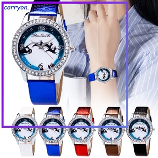 Women Quartz Watch PU Leather Band Christmas Type Crystal Dial Casual Watch