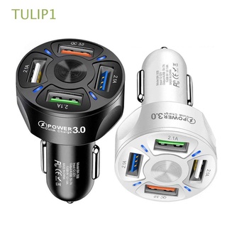 TULIP1 Práctico Cargador de coche Universal Carga rapida USB de 4 puertos Auto Nuevo Adaptador QC 3.0 Teléfono inteligente Pantalla LED