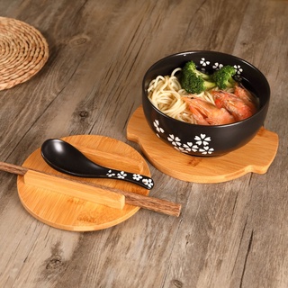 clcz estilo japonés vajilla tazón coreano vintage fideos arroz cuencos de cerámica instantáneo fideos tazón palillos tapa cuchara almohadilla (4)