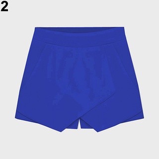 Wintm pantalones cortos asimétricos de Color caramelo casuales para mujer (4)