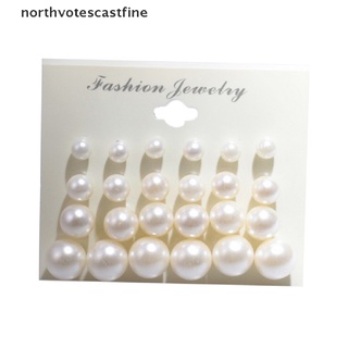 northvotescastfine 12 pares de aretes nuevos para mujer/pendientes redondos de perlas de imitación/juego de aretes de boda nvcf