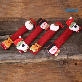Okmn 4 piezas de navidad Santa muñeco de nieve alce refrigerador puerta nudo cubre guantes decoración del hogar (7)