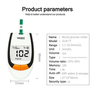 Yasee glucómetro Monitor de glucosa en sangre Monitor de azúcar conjunto medidor de glucosa+50 tiras de prueba+50 lancetas kit de prueba de azúcar en sangre (9)