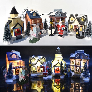 10 unids/set adornos navideños luminosos casa pequeña decoración de cabina santa claus juego de muñecas