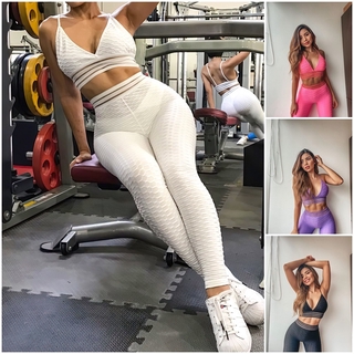 Ins Tiktok Hot Jacquard Sling Yoga Set Sexy cintura alta delgada delgada Fitness gimnasio Running traje deportivo 2021 nuevo