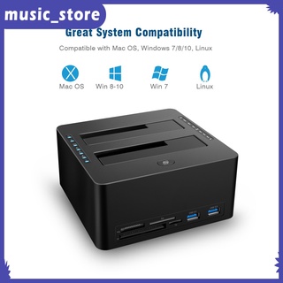 USB 3.0 to SATA Dual Bay Hard Drive Dock Support UASP with SD TF Card Reader w/ 2 USB 3.0 Ports Support 10TB Tool-Free