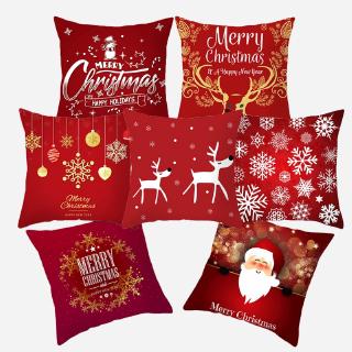Funda de cojín de navidad 45*45 rojo feliz navidad impreso almohadas de poliéster sofá decoración del hogar