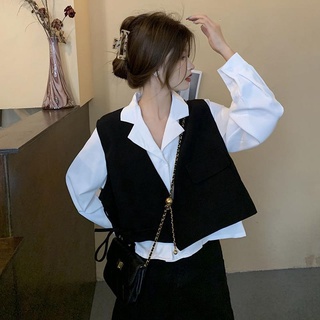 🌸🌸【Ready Stock】Blusa de las mujeres de estilo coreano dulce y picante de diseño superior nicho camisa traje francés chic camisa femenina chaleco de dos piezas tendencia