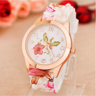 Reloj De pulsera De cuarzo con estampado De flores De silicona para mujer
