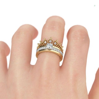 eas 2 piezas anillo de corona para mujeres corte redondo anillo de boda chapado en oro circonita cúbica anillos de compromiso banda joyería de moda