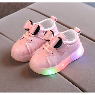 Zapatos de niños lindo LED luces Minnie Mouse cinta Polkadot, rosa - UNX 0344