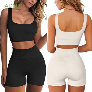 ADMIRE 2 Piece Fashion Seamless Workout Sets Ribbed Sport Bra Workout Sets for Women Running Shorts Crop Tank Running Gym High Waist Yoga Sets/Multicolor